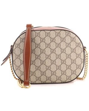 Gucci Gg Coated Canvas & Leather Chain Crossbody Mini (Authentic Pre-Loved) - Brown
