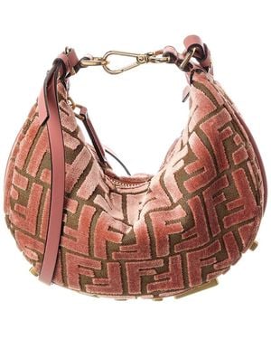 Fendi Graphy Mini Ff Jacquard Velvet & Leather Hobo Bag - Pink