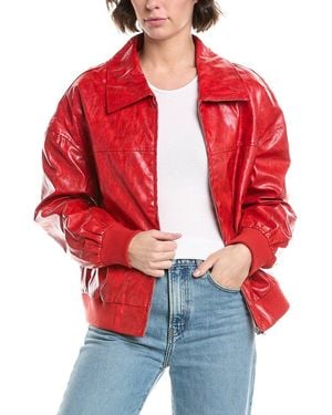 Pascale La Mode Faux Leather Moto Jacket - Red