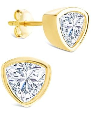 Sterling Forever 14k Over Silver Cz Trillion Cut Bezel Set Stud Earrings - Metallic