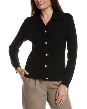 Bruno Magli Merino Wool Epaulet Sweater Jacket - Black