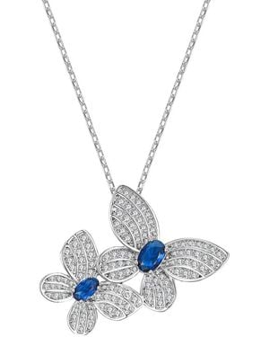Genevive Jewelry Silver Cz Double Fluttering Butterfly Pendant - White