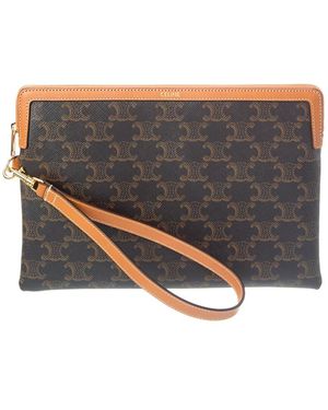 Celine Troimphe Small Canvas & Leather Pouch - Gray