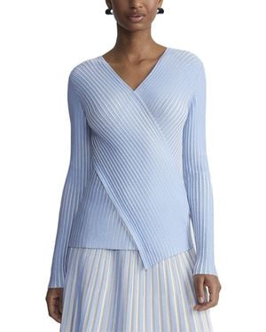 Lafayette 148 New York Printed Wrapped Front V-Neck Silk-Blend Jumper - Blue