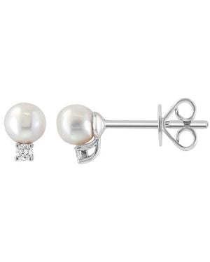 Effy Fine Jewelry 14K 0.04 Ct. Tw. Diamond & 4Mm Pearl Earrings - Metallic