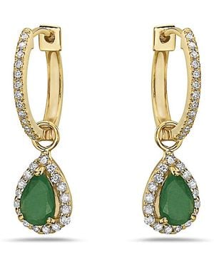 Forever Creations USA Inc. Signature Collection 14K 1.06 Ct. Tw. Diamond & Emerald Mini Huggie Hoops - Metallic
