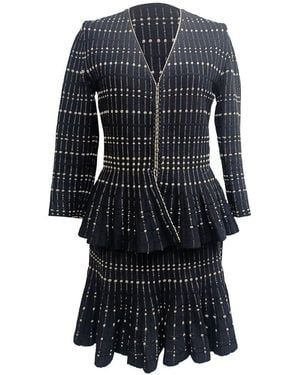 McQueen Striped Peplum Cardigan And Midi Skirt Set, Size It, 42 (authentic Pre-loved) - Black
