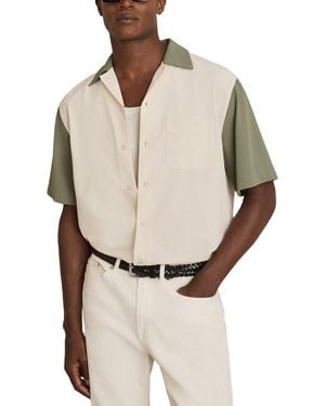 Reiss Peza Textured Colourblock Shirt - Natural