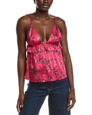 Ganni Printed Satin Strap Top - Red