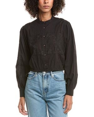 10 Crosby Derek Lam Malory Garden Tile Eyelet Blouse - Black