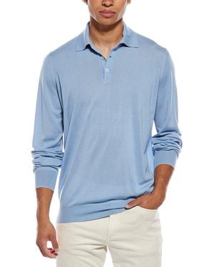 Brunello Cucinelli Wool & Cashmere-Blend Knit Polo Shirt - Blue