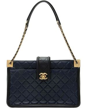 CHANEL Black Lambskin Elegant Cc Large Shopping Tote (authentic Pre-loved) - Blue