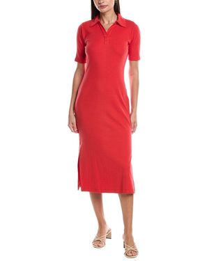 Grey State Ribbed Midi Polo Dress - Red