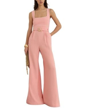Reiss Dia Tipped Wide Leg Belted Jumpsuit - Pink