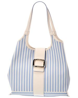 Roger Vivier Logo Leather & Canvas Tote - White