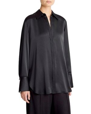 Vince Placket Lace Trim Relaxed Silk Shirt - Blue