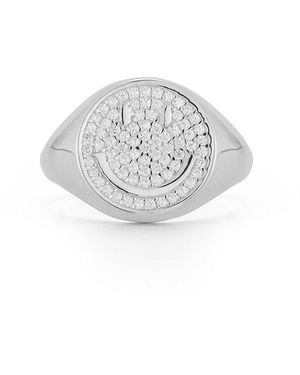 Glaze Jewelry Silver Smiley Face Ring - White