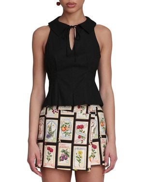 Avec Les Filles Front Tie Linen-Blend Top - Black