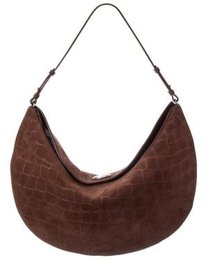Jacquemus The Ovalo Croc-Embossed Suede Hobo Bag - Brown