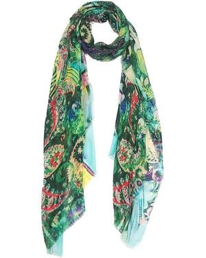 Blue Pacific Floral & Seashell Print Scarf - Green