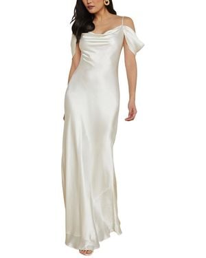 L'Agence Kenna Cowl Cold-Shoulder Silk Dress - White