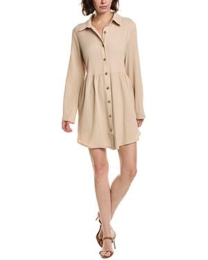 Pascale La Mode Roll-Up Sleeve Mini Shirtdress - Natural