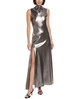 LAPOINTE Silk Metallic Drape Dress - Brown