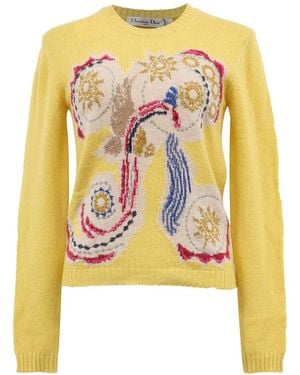 Dior Embroidered Crewneck Sweater, Size Fr 36 (authentic Pre-loved) - Yellow