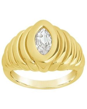 Sterling Forever 14k Plated Cz Studded Croissant Ring - Metallic