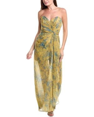 Rene Ruiz Strapless Draped Chiffon Gown - Yellow