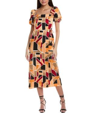 KARL LAGERFELD Puff Sleeve Faux Wrap Dress - Orange