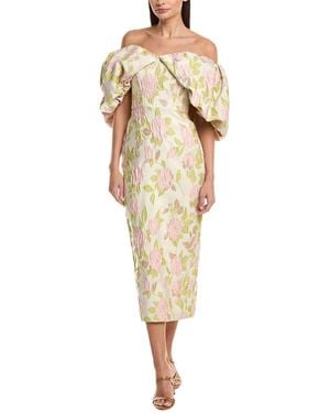 Amsale Off-The-Shoulder Jacquard Cocktail Dress - Yellow