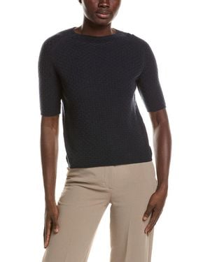 Lafayette 148 New York Petite Basket Stitch Saddle Shoulder 100% Cashmere Jumper - Blue