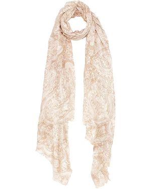 Blue Pacific Vintage Paisley Print Cashmere-Blend Scarf - White