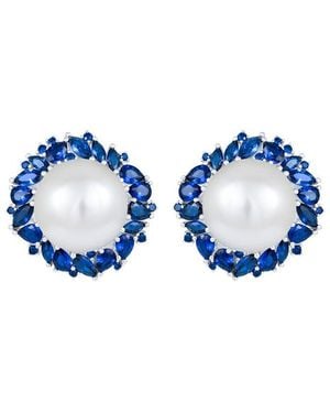 Splendid 14Mm Pearl Cz Plated Earrings - Blue