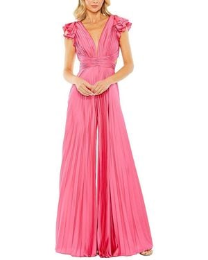 Mac Duggal Ruffle Cap Sleeve Cutout Heat Pleated Jumpsuit - Pink