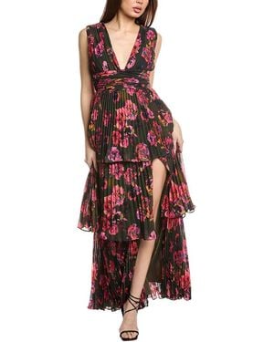 AMUR Fluer Deep V Pleated Gown - Red