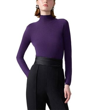 Carolina Herrera Sheer Knit Turtleneck Wool Top - Purple