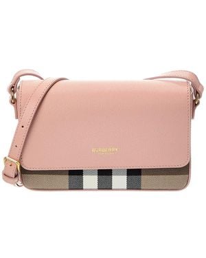Burberry Check Canvas & Leather Crossbody - Pink