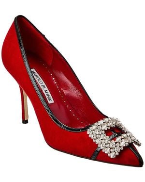 Manolo Blahnik Tuberian 90 Suede & Leather Pump - Red