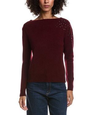 Forte Crystal Cluster Off Shoulder Wool & Cashmere-Blend Jumper - Red