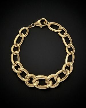 Italian Gold 14k Graduated Twist Puffed Oval Link Bracelet - Black