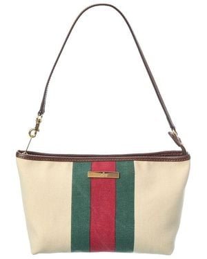 Gucci Small Canvas & Leather Pouch With Strap - White