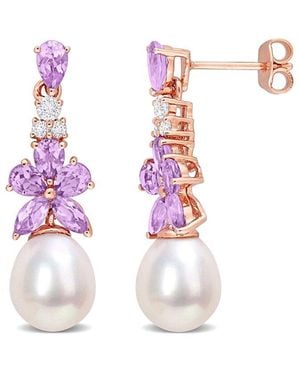 Rina Limor 18k Rose Gold Over Silver 2.26 Ct. Tw. Gemstone 8.5-9mm Pearl Drop Earrings - Pink