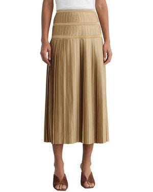Reiss Eva Satin Pleated Midi Skirt - Natural