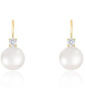 Splendid 14K 0.10 Ct. Tw. Diamond & 8-8.5Mm Pearl Drop Earrings - White