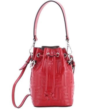 Fendi Mon Tresor Bucket Bag Zucca Embossed Mini (authentic Pre-loved) - Red