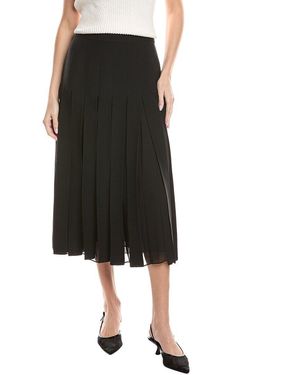 Lafayette 148 New York Box Pleat Wool & Silk-Blend Midi Skirt - Black