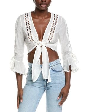 Elan 3/4-Sleeve Crop Top - White