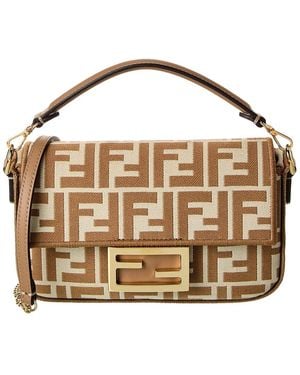 Fendi Baguette Mini Ff Jacquard & Leather Shoulder Bag - Metallic